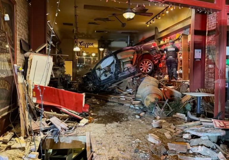 Terrifying moment ‘drunk’ driver, 90, slams FULL SPEED through coffee shop window leaving it utterly destroyed