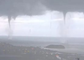Moment THREE waterspout tornados strike at the same time off the coast of Spain in freak natural event