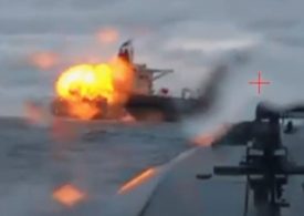 Shocking moment Ukrainian sea drones bomb another Russian ‘shadow fleet’ oil tanker as boat burns in the sea