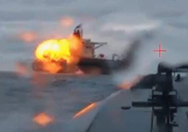 Shocking moment Ukrainian sea drones bomb another Russian ‘shadow fleet’ oil tanker as boat burns in the sea