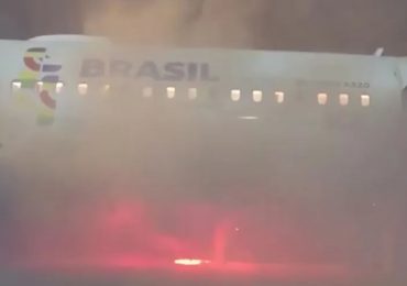 Horror moment plane catches fire seconds before takeoff as panicked passengers scream after spotting flames out window