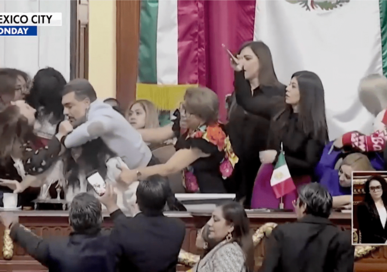 Watch huge brawl erupt between politicians from rival parties as lawmakers seen pulling hair in heated debate