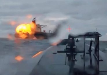 Watch dramatic moment Russian-linked shadow fleet oil tanker is BLITZED in fiery attack by Ukraine’s Sea Baby drones