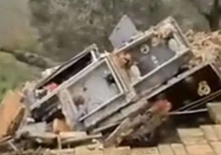 Coffins tumble down cliff face after brutal storm sparks cemetery landslide in Italy as Europe battered by deadly floods