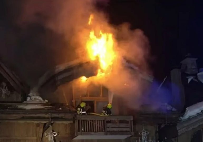 Huge inferno rips through five-star ski resort hotel as hundreds of terrified guests flee weeks after deadly Swiss fire