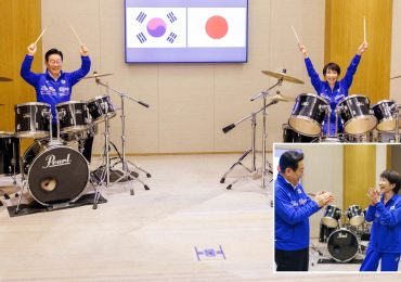 Watch heavy-metal loving ‘Japanese Thatcher’ PM play on DRUMS with South Korean counterpart…before calling snap election