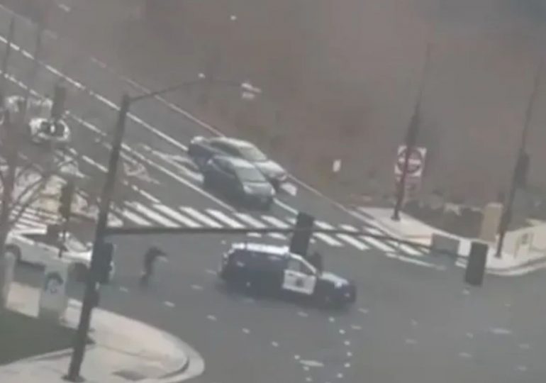 Dramatic moment carjacker who tried to steal police car is mowed down and shot dead by cops after 50-mile chase