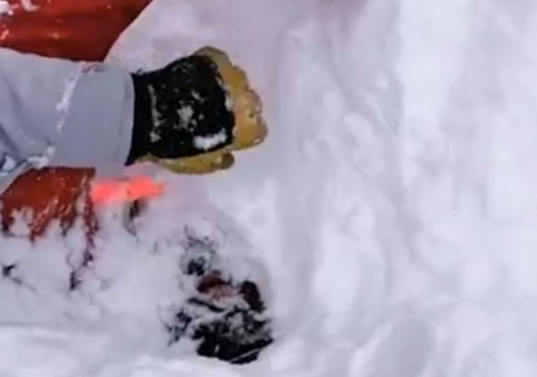Incredible moment skier happens to find an arm waving from under the snow sparking miracle rescue of avalanche victim