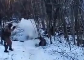 Shocking moment North Korean soldier fighting for Putin in Ukraine is blown up by a landmine while sledging on the snow
