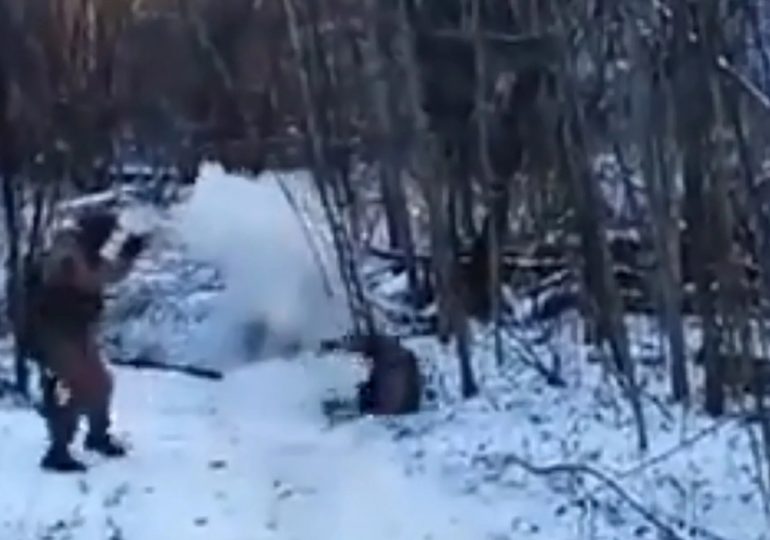 Shocking moment North Korean soldier fighting for Putin in Ukraine is blown up by a landmine while sledging on the snow