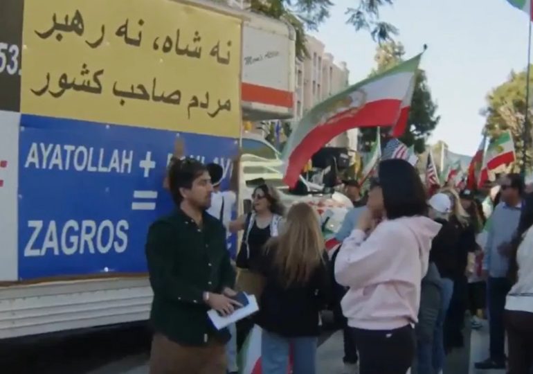 Moment truck ploughs into crowd of Iranian protesters in LA before cops drag driver away
