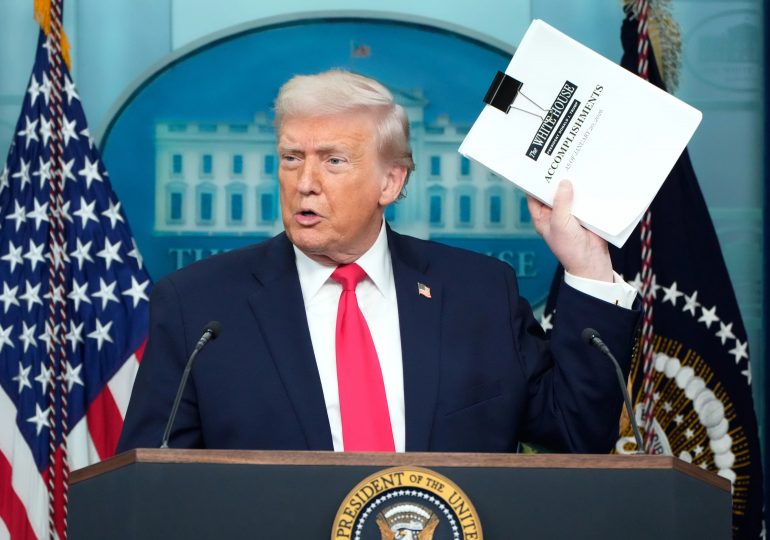 Best bits from Trump’s one-year press conference filled with iconic Don moments from ‘losing finger’ to tossing book