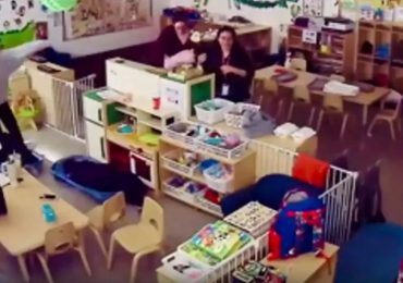 Shocking moment female nursery teacher hurls shoe at five-year-old girl as colleague laughs despite youngster crying out