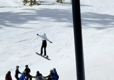 Shocking moment girl, 12, plunges 28ft from ski chairlift and misses safety net after slipping from parents’ hand